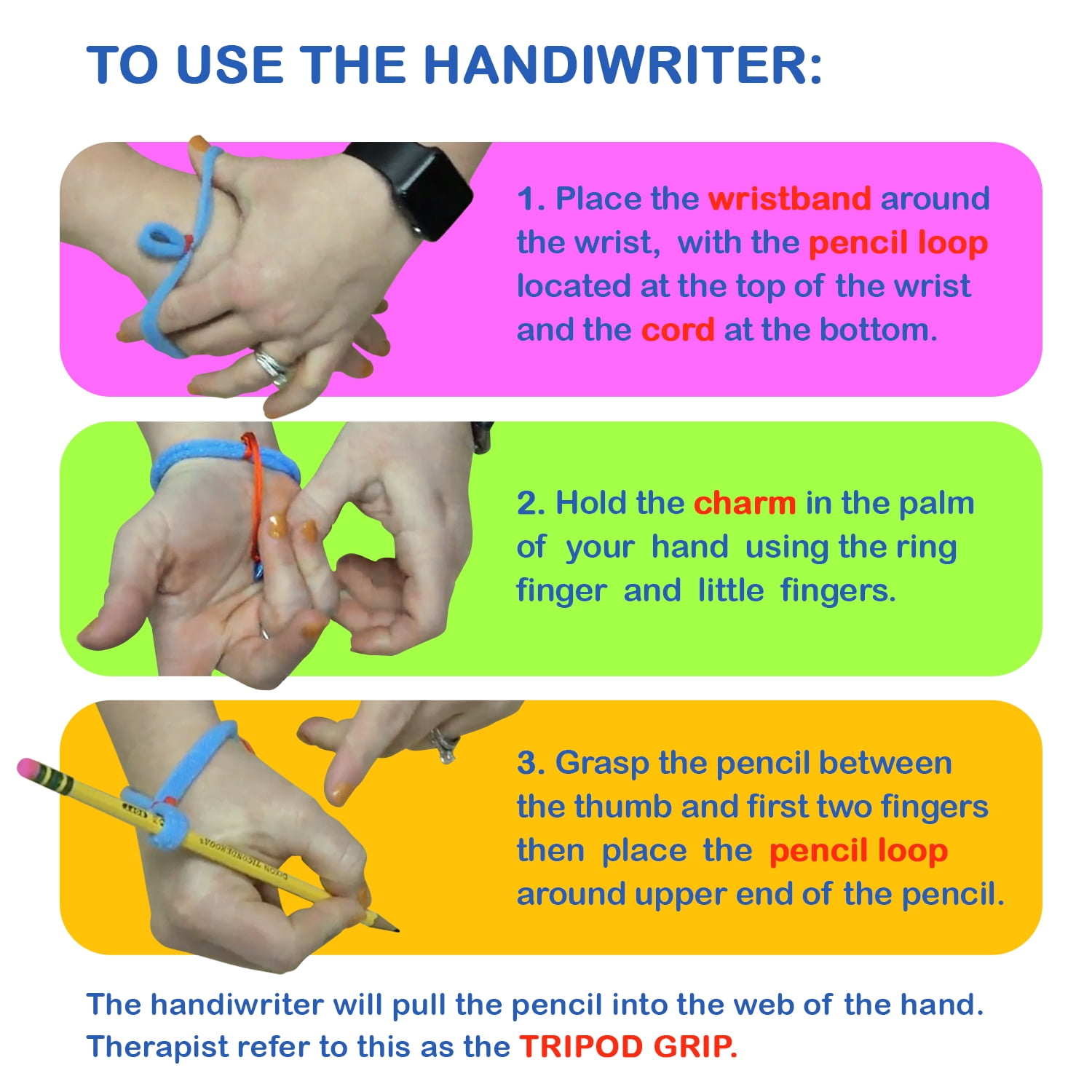 The Original OT Invented & Patented HandiWriter, Hand Made in The USA, Handwriting Aid for a Proper Tripod Grip, Finger Position & Better Penmanship. Great for Kindergarten Age & Up (4 Pack)