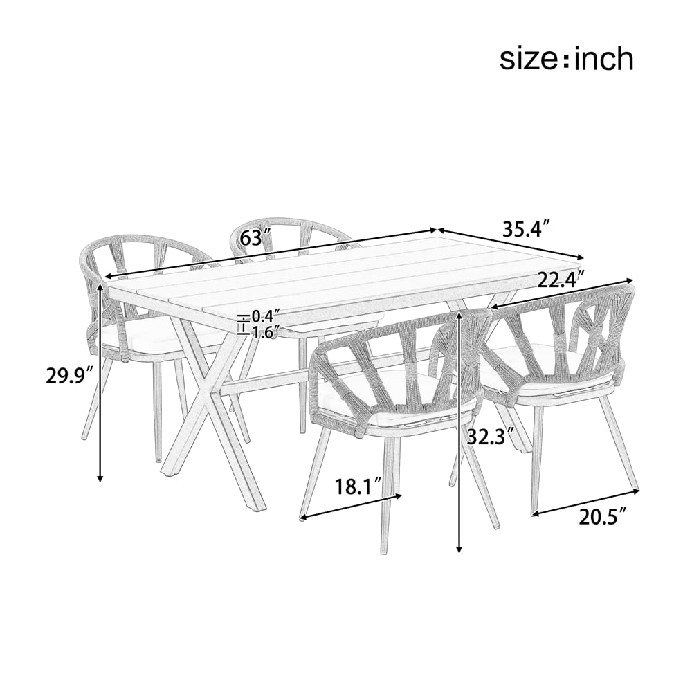 5 Pieces Outdoor Patio Dining Set, Outdoor Contemporary Acacia Wood Table and Chairs Set for Garden & Poolside, Yellow