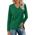 thumbnail image 3 of Xmyrz Women'S Blouse Casual Solid Color V Neck Long Sleeve T Shirt Trendy Spring Summer Basic Tunic Tops, 3 of 6