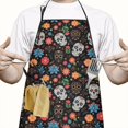 thumbnail image 2 of Black Flower Skull Pattern Apron-Garden Aprons for Women with Pockets-Cotton Linen Waterproof Kitchen Cooking Gardening Aprons Adjustable for Kitchen,Cooking,BBQ and Salon 33x27 Inch, 2 of 7