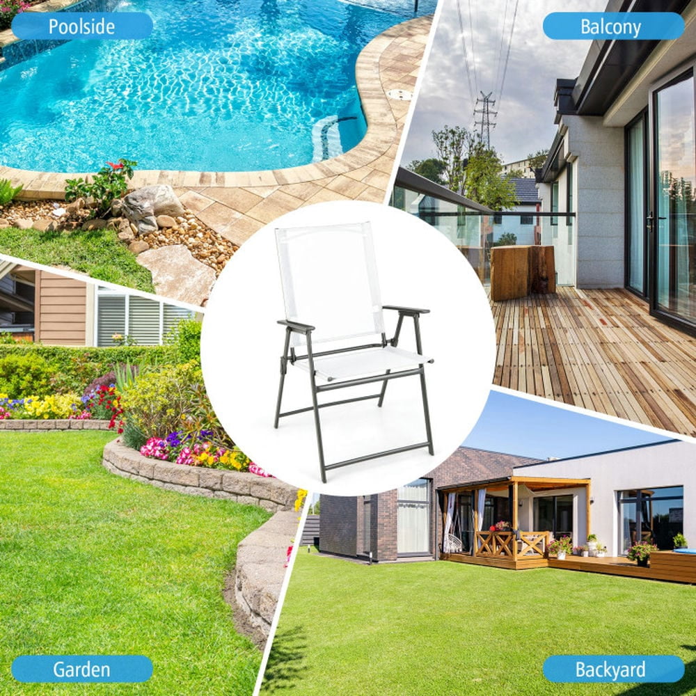 Demifill Set of 4 Patio Folding Chair Set with Rustproof Metal Frame, Gray