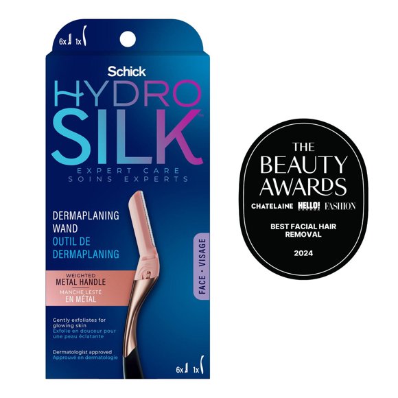 Schick Hydro Silk Dermaplaning Wand, Professional Style, 1 Handle and 6 Refills