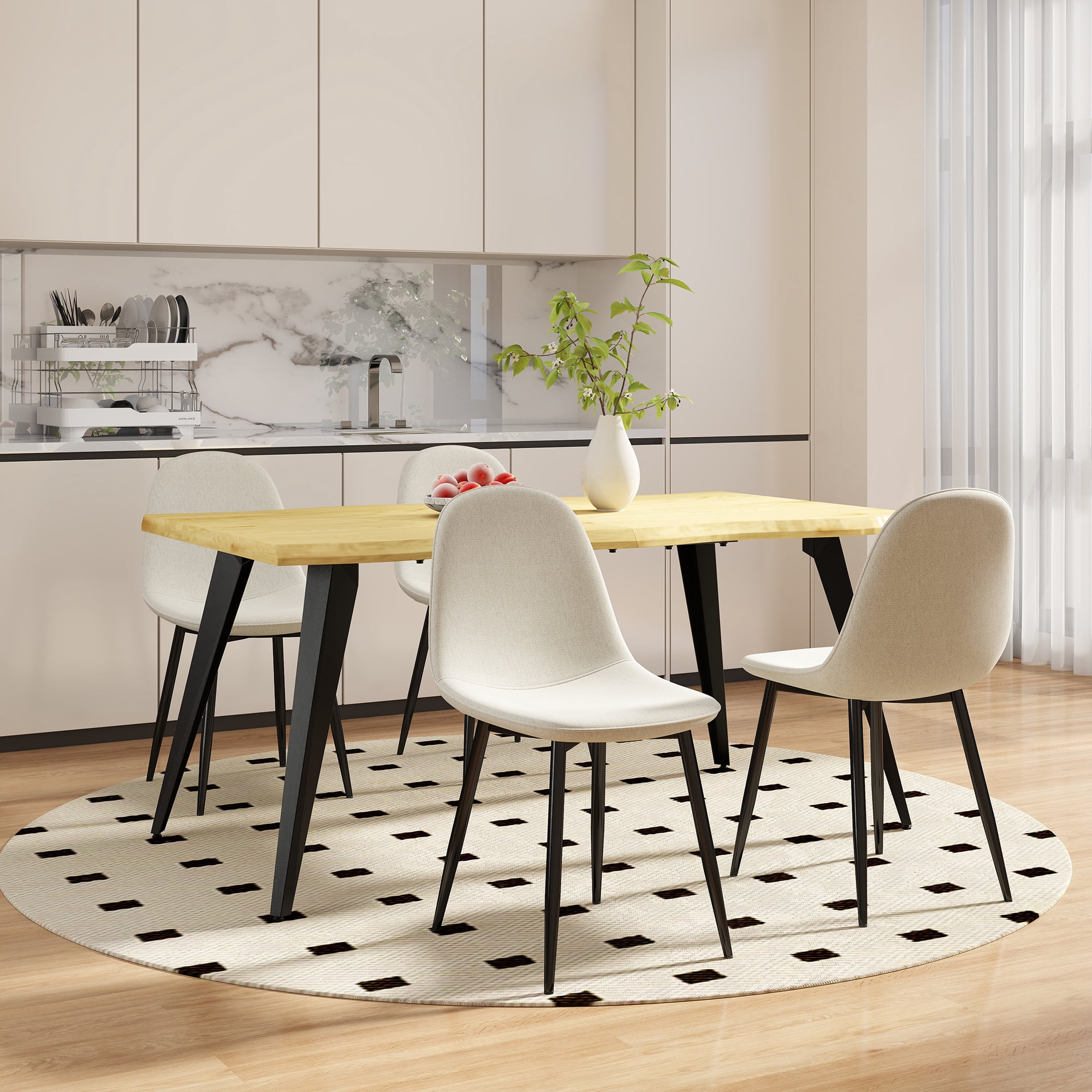 Homy Casa Dining Chair Set of 4, Upholstered Linen-Look Modern Kitchen Seating Chairs, Linen Beige
