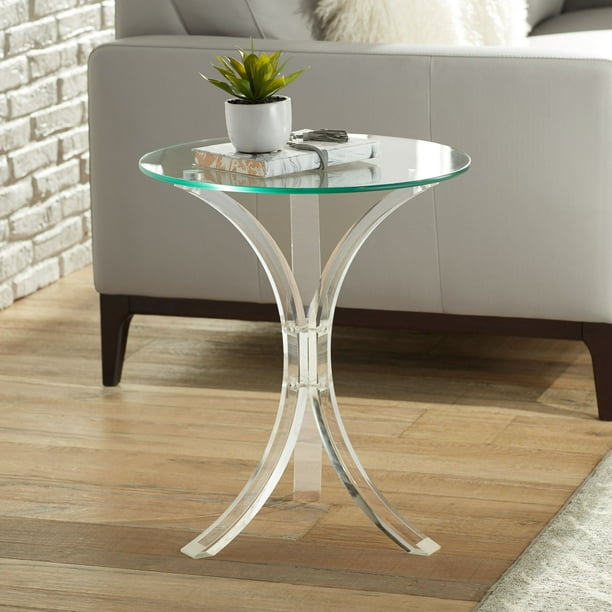 Studio 55D Felicity 18" Wide Glass and Clear Acrylic Round Accent Table