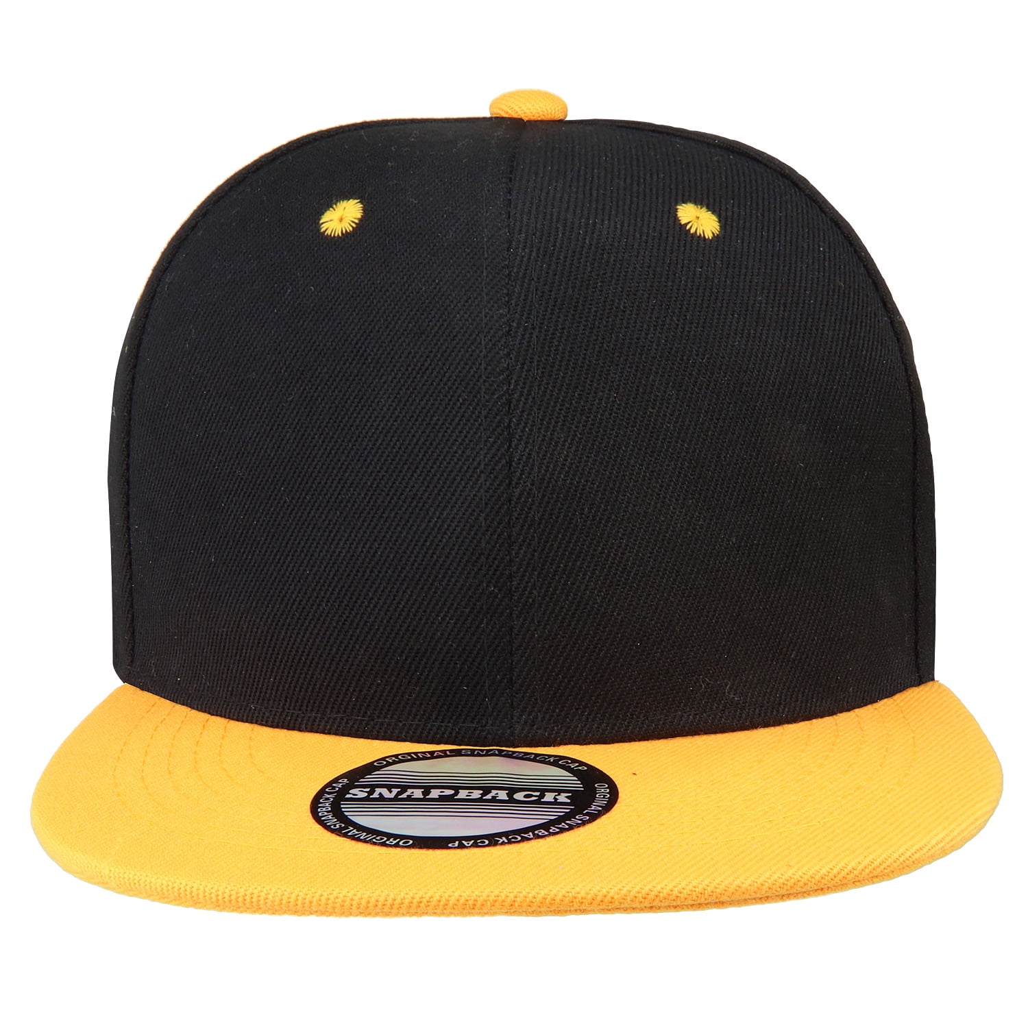 Falari Wholesale 12 Pack Snapback Hat Cap Hip Hop Style Flat Bill Blank Solid Color Adjustable Size Black/Gold