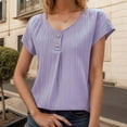 thumbnail image 2 of RMGVDSD Womens Tops Summer Sweater Women's Blouse Solid Color Button Fashion Short Sleeve Shirts Sweater Fall Outfits for Women /Purple, 2 of 8