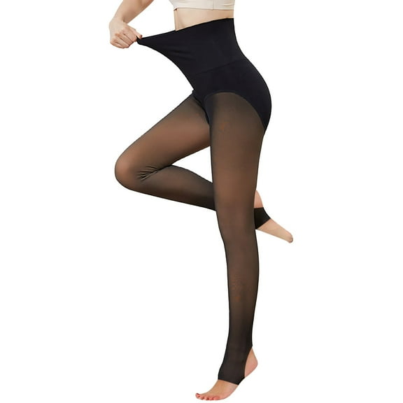 Letdown Women's Sheer Lined Tights 260g Thermal Footed Pantyhose Winter Warm Semi-Transparent Stretch Leggings (Khaki,One Size)