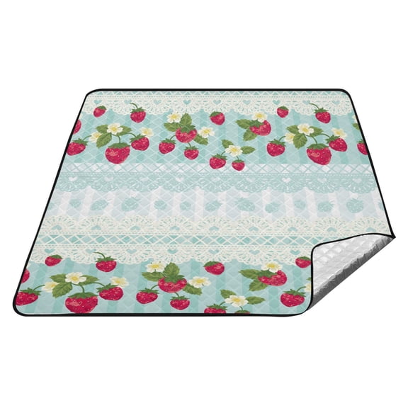 Strawberry Background Picnic Blanket Waterproof Beach Blankets Sandproof Large Mat with Storage Bag Camping Grass Travel Hiking Park 78"x78"