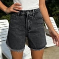 thumbnail image 7 of felwors Women's High Waist Beige Denim Shorts 2026 Trendy Raw Hem Stretchy Casual Shorts for Daily Vacation Wear（Grey， L）, 7 of 7