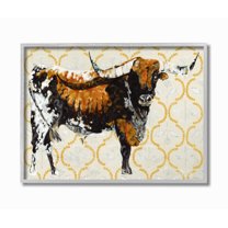 Stupell Industries Gold Cow Animal Pattern Neutral Painting Framed Wall Art by Stephanie Aguilar