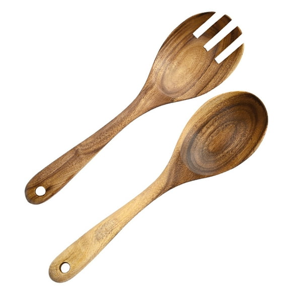 KONTONTY Wooden Salad Fork and Spoon Everyday Meals 2Pcs 8.7x2.7x0.2In