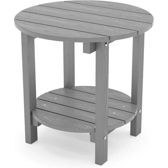 SSyao Adirondack Side Table, 18" Double Outdoor Side Table, Poly Lumber end Table, Weather Resistant for Indoor, Patio, Pool, Porch, Backyard-Grey