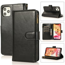 Allytech iPhone 11 Wallet Case, 9 Cards Holder Zipper Wallet Case for Women Men Shockproof Hand Strap Full Protective Flip Stand Case Cover for  Apple iPhone 11 6.1" - Black