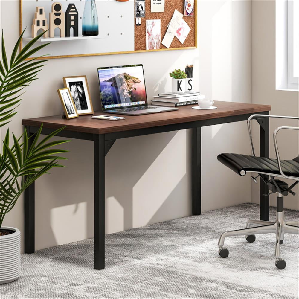 Demi Bonn 55" Conference Table with Heavy-duty Metal Frame, Small Home Office Desk Study Writing Table, Brown