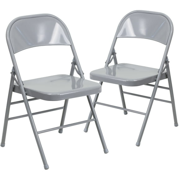 Flash Furniture 2 Pack HERCULES Series Triple Braced & Double Hinged Gray Metal Folding Chair