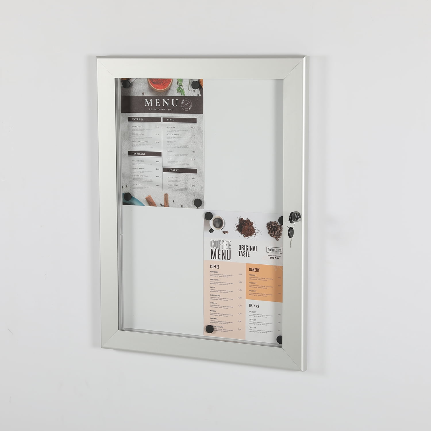 M&T Displays Enclosed Lockable Sealed Magnetic Showboard 4x(8.5x11) Inches Silver Aluminum Noticeboard Bulletin Board For Office School Classroom Hospital Commercial Use