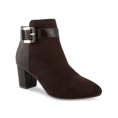 

KAREN SCOTT Womens Brown Buckle Accent Comfort Ivyy Almond Toe Block Heel Zip-Up Booties 10.5 M