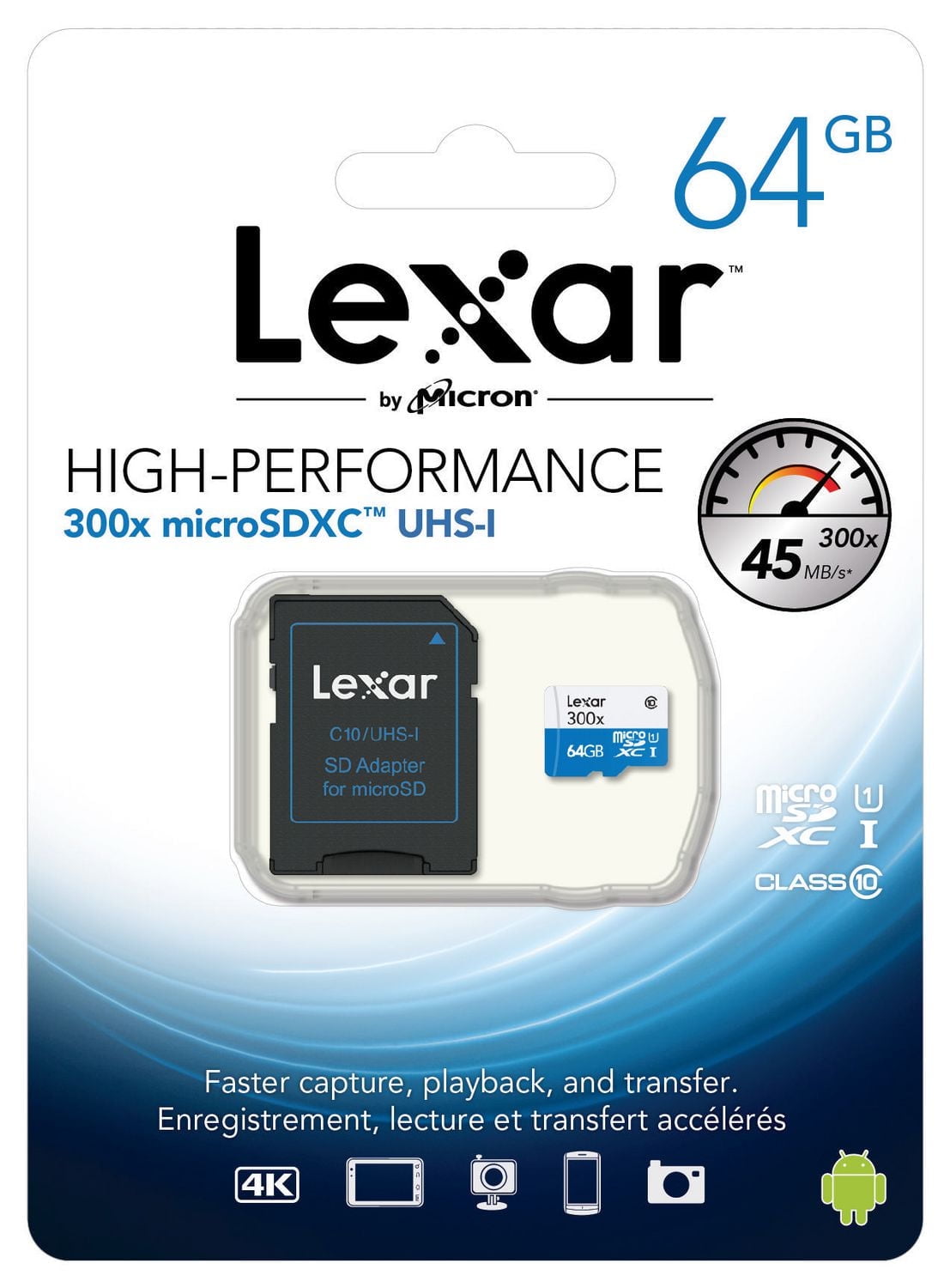 Lexar® High-Performance Carte mémoire microSDHC™ UHS-I (633x) 64 Go avec adaptateur
