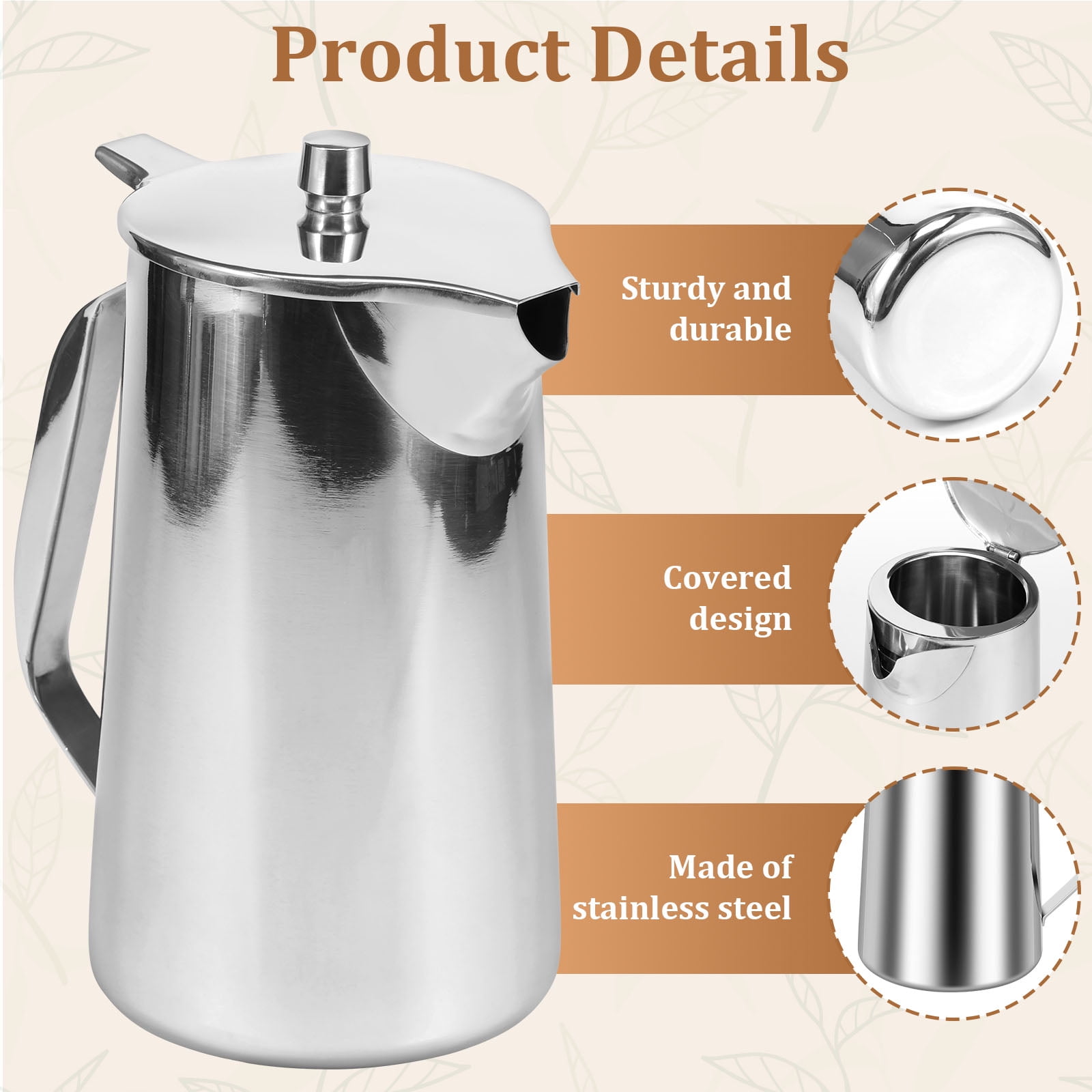 64 oz,Smooth Silver Stainless Steel Water Pitcher,stainless steel pitcher,metal water pitcher,metal water pitchers for restaurants,restaurant water pitcher,metal pitcher