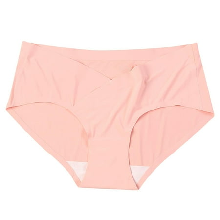 Ashirexll Maternity Underwear V-Shaped Low-Waisted Belly Support Solid Color Traceless Ice Silk Comfortable Maternity Panties Watermelon Red XL