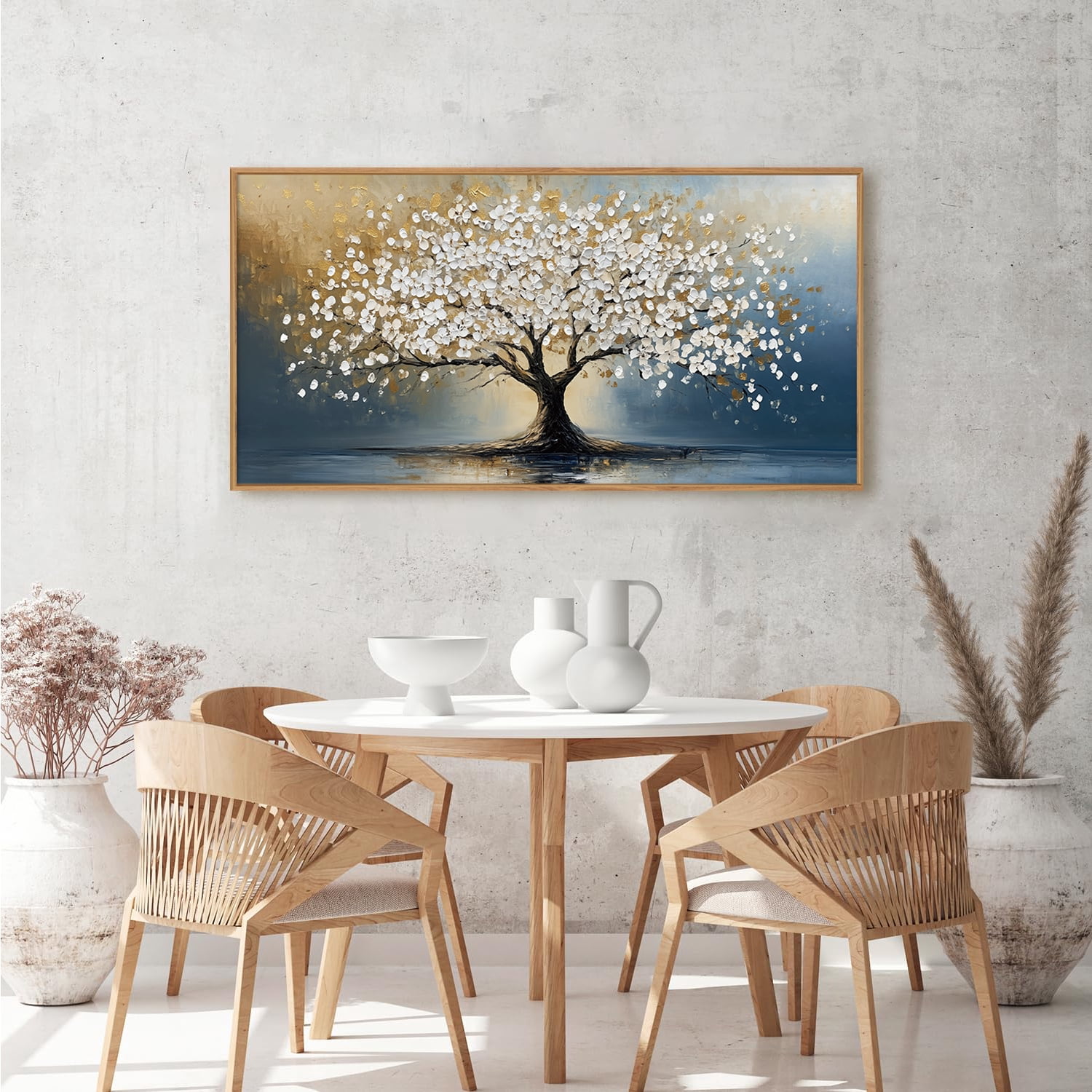 TOARTi Tree of Life Canvas Wall Art White and Gold Leaf Framed Painting Modern Abstract Big Tree Prints for Living Room Bedroom Office 20x40 Inch