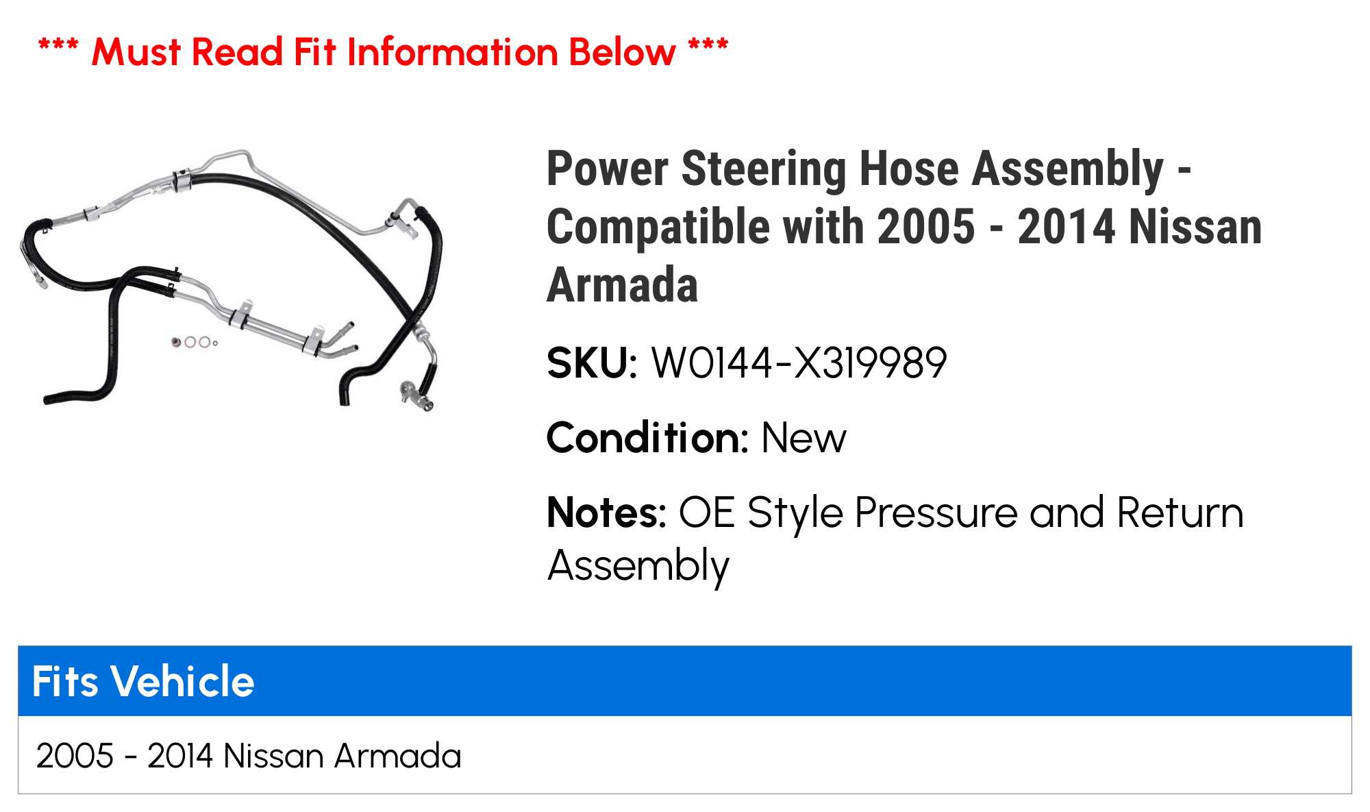 Power Steering Hose Assembly - Compatible with 2005 - 2014 Nissan Armada 2006 2007 2008 2009 2010 2011 2012 2013