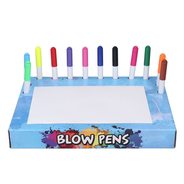 Kids Blow Marker Pen, Rich Color Educational Sealing Lid Fluorescent 8 Templates Safe Blow Airbrush Marker for Preschool for Children Ocean Type