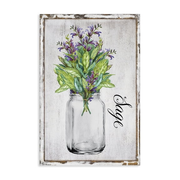 Stupell Industries Rustic Garden Sage Plants & Flowers Painting Wrapped Canvas Art Print Wall Art, 16 x 24
