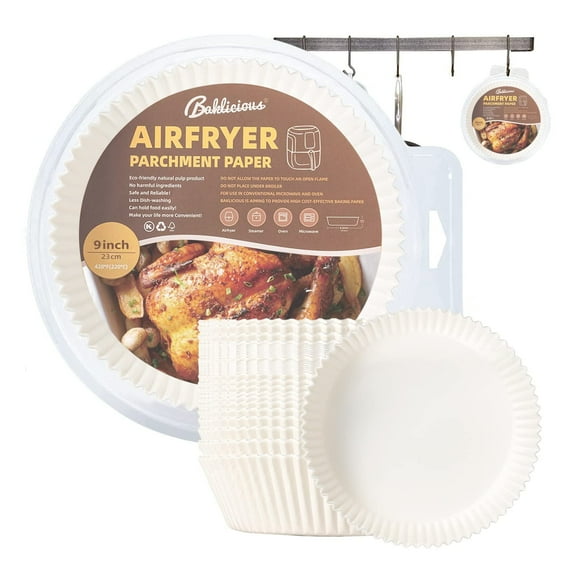 Baklicious 120 Pcs 9 inch Round Air Fryer Disposable Paper Liners, Non-Stick Food Grade Parchment Paper for Baking, Roasting, Microwave