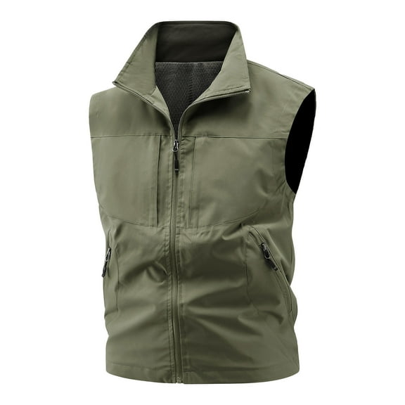 KeShDi Fleece Vest Winter Men's Casual Fashion Solid Color Sleeveless Stand-up Collar Top Waistcoat Khaki 5X