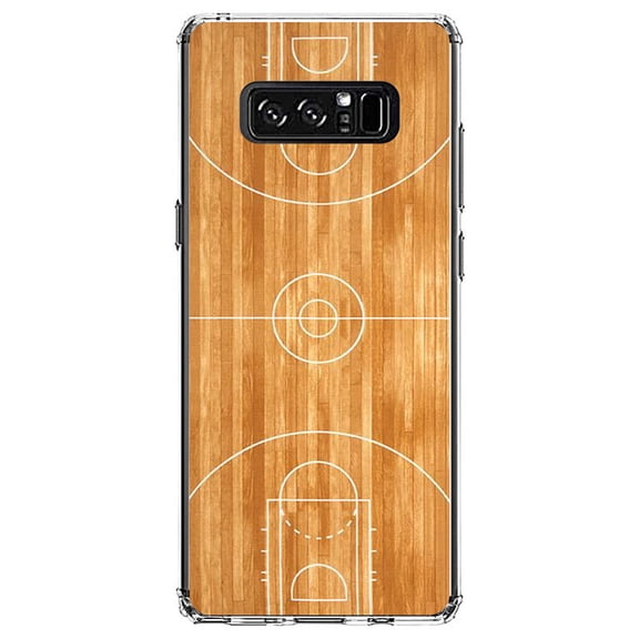 DistinctInk Clear Shockproof Hybrid Case for Samsung Galaxy Note 8 - TPU Bumper, Acrylic Back, Tempered Glass Screen Protector - Basketball Court Layout - Basketball