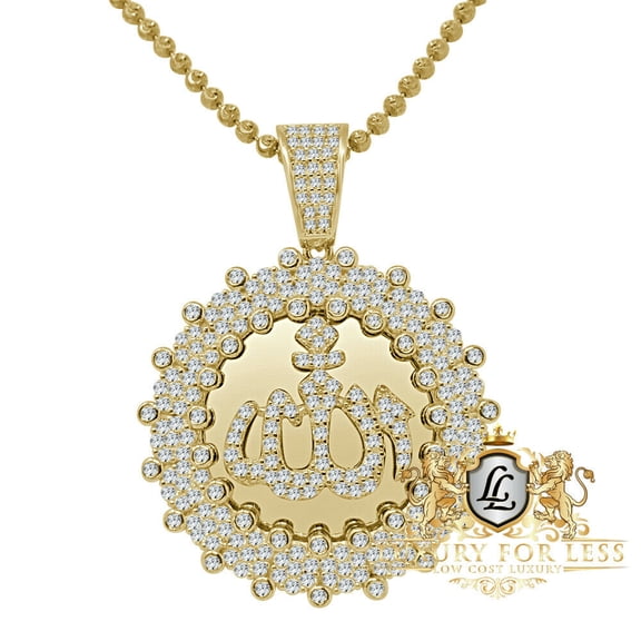 Real Sterling Silver Allah God Muslim Charm Islamic Flower Pendent Diamond Chain/Gold Finish