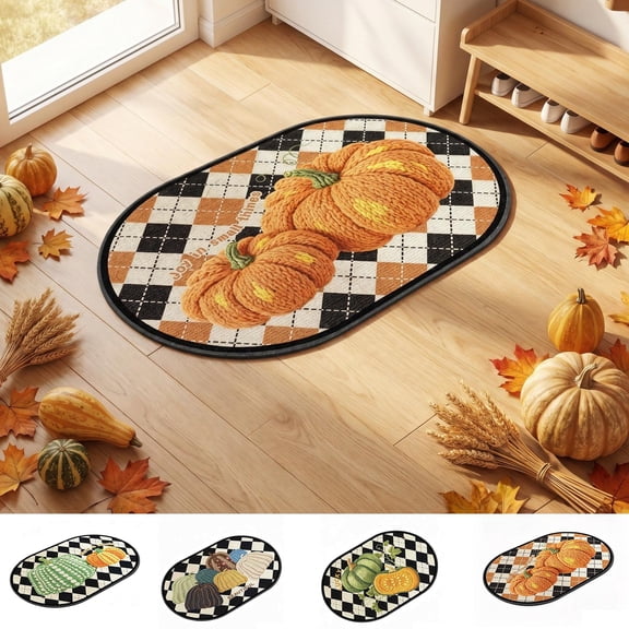 Halloween Decorations Outdoor Indoor, Tarmeek Pumpkin Diatomaceous Door Mat, Floor Mat Non-Slip Absorbent Entryway Mat with Pumpkin Patterns, Thick Durable Indoor Doormat for Home Yard Front Door
