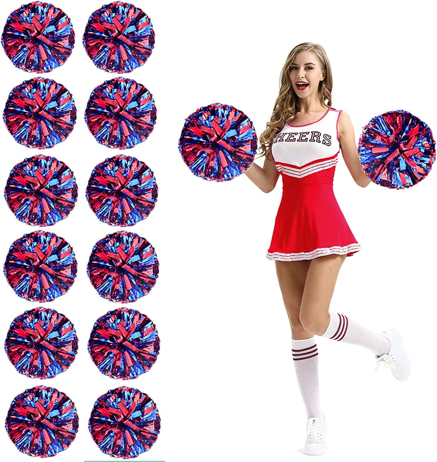 48X Cheerleading Pom Poms Metallic Foil Cheer Pom Poms With Plastic Handle  For Adults Kids Cheerleaders Party Red & Blue - AliExpress