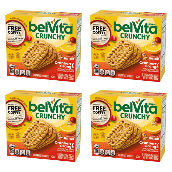 belVita Cranberry Orange Breakfast Biscuits, 5 Packs (4 Biscuits (Pack of 4)