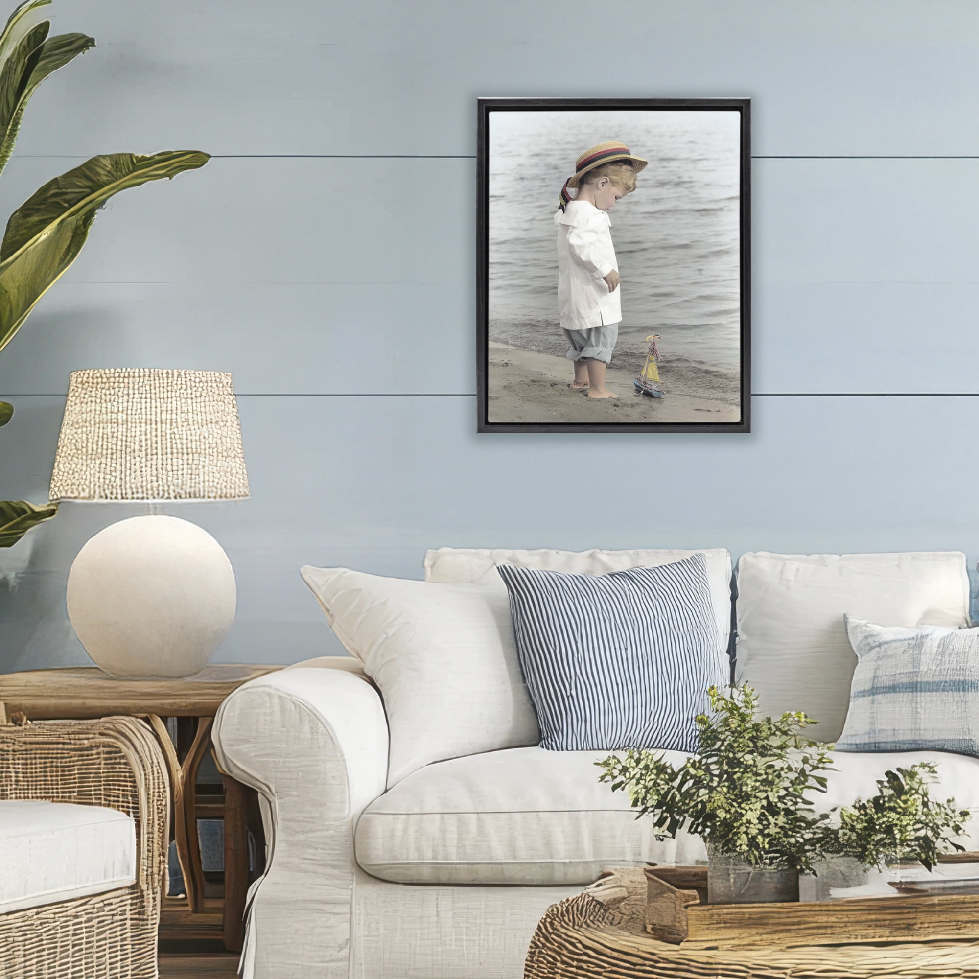 Stupell Industries Child on Beach Shore Black Framed Floater Canvas Wall Art, design by Kendra Dew