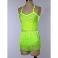 thumbnail image 3 of Mufeng Womens Tassel Shiny Leotard Dress Sleeveless Fringe Bodysuit Latin Tango Salsa Jazz dancewear Fluorescent Yellow L, 3 of 7
