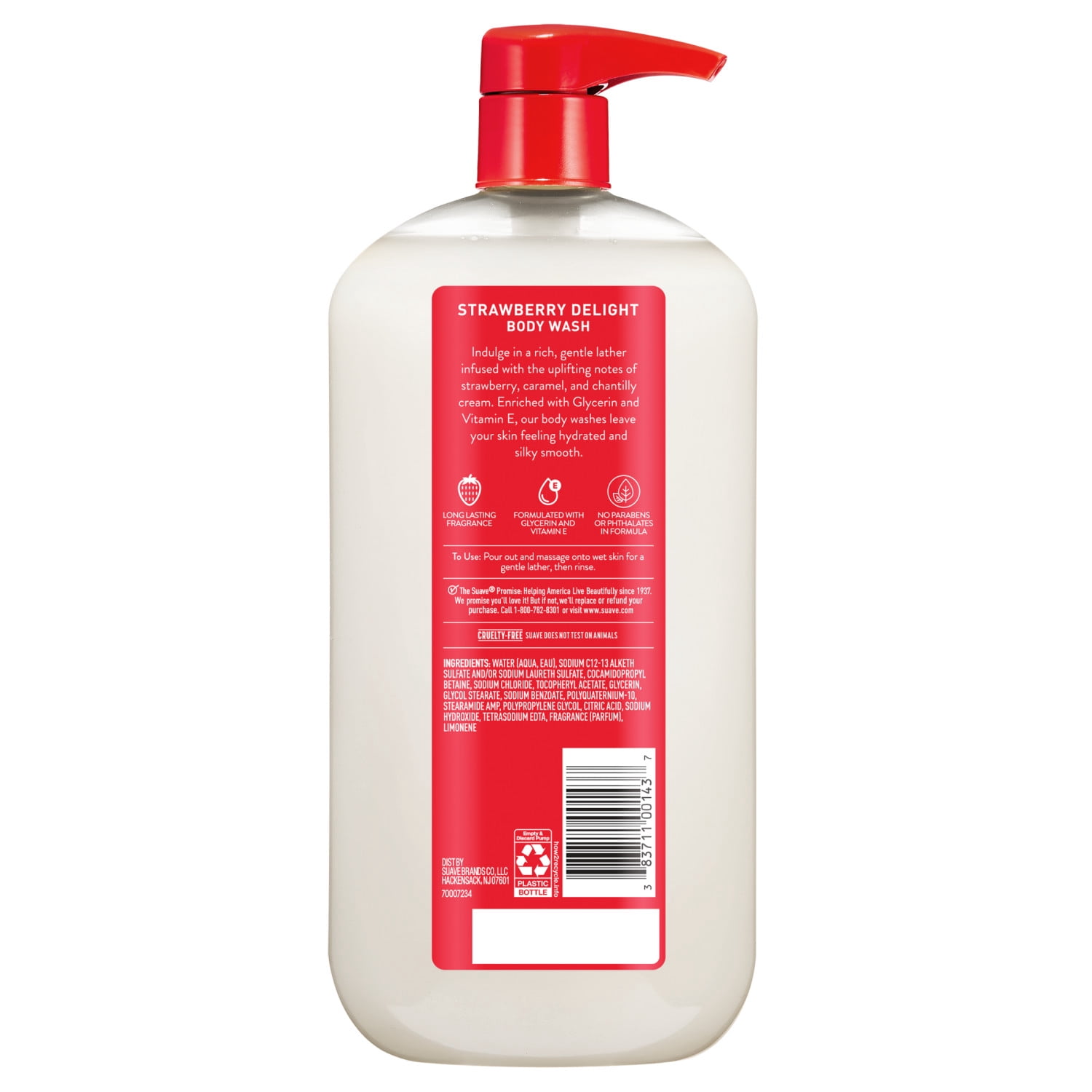 (4 pack) Suave Strawberry Delight Uplifting Body Wash, with Glycerin & Vitamin E, 30 fl oz Pump