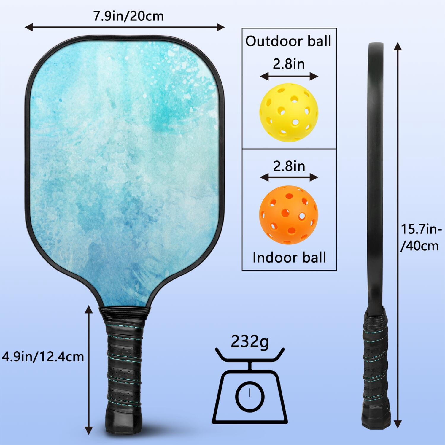 Pickleball Paddles Set Of 2, Fiberglass Surface, Ice Crystal Print, 4 Balls & Bag