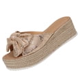 thumbnail image 2 of Xdegoge Espadrille Platform Sandals for Women Wedge Slides Slip On Peep Toe Cute Knotted Bowknot Decor Jute Sole Casual Summer Vacation Walking Footwear, 2 of 9