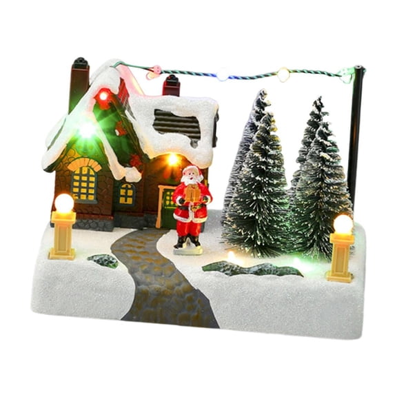 Christmas Mini House Village Scene Collectible Building Resin Construction LED Music for Family Xmas