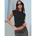 thumbnail image 4 of Backless Slim Fit T Shirt for Women Short Sleeve Crew Neck Crop Top Casual Summer Y2K Crop Tee, 4 of 5