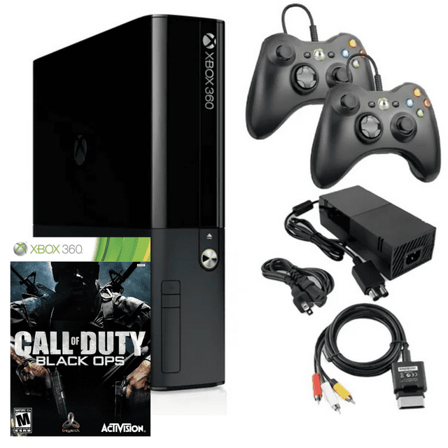 Restored Microsoft Xbox 360 Console Model E 4GB with Call oF Duty Black Ops and Two Retrofam Controllers Black (Refurbished)