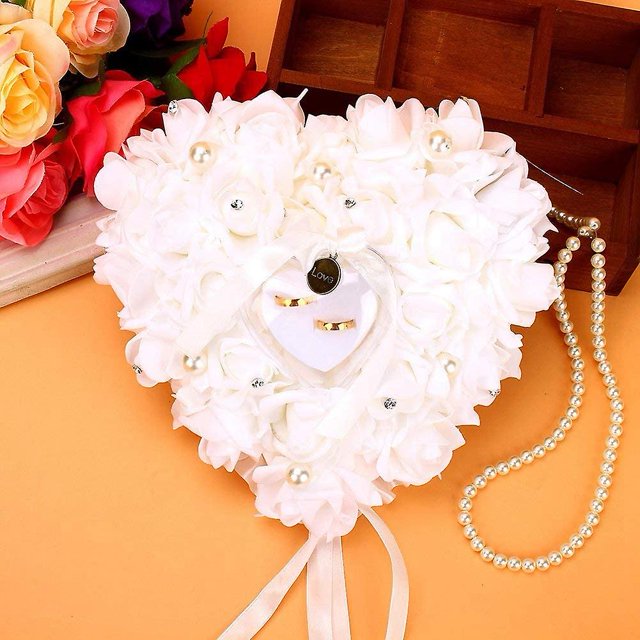 Cojines para anillos, soporte para anillos de boda, caja para anillos de boda, soporte para anillos en forma de corazón, decoración de fondo de encaje
