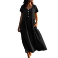 thumbnail image 3 of TaTaai Short Sleeve V-Neck Maxi Dress Women's Solid Color Casual Pocket Detail Stretchy Polyester Blend Summer Long Dress Gift, 3 of 9