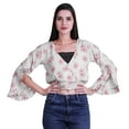 thumbnail image 4 of Moomaya Printed Womens Crop Top Wrap Style Top Wear Ruffle Long Sleeve Casual Summer Blouse, 4 of 6