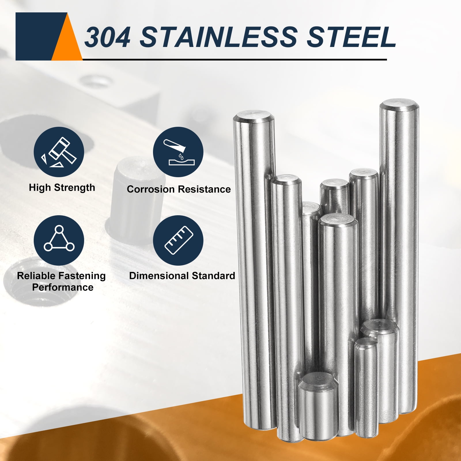 Uxcell 50pcs Dowel Pins M6(6mm) x 40mm 304 Stainless Steel Cylindrical Shelf Support Peg Pin Rod Fasten Elements for Metal Devices Wood Furniture DIY Installation, Silver