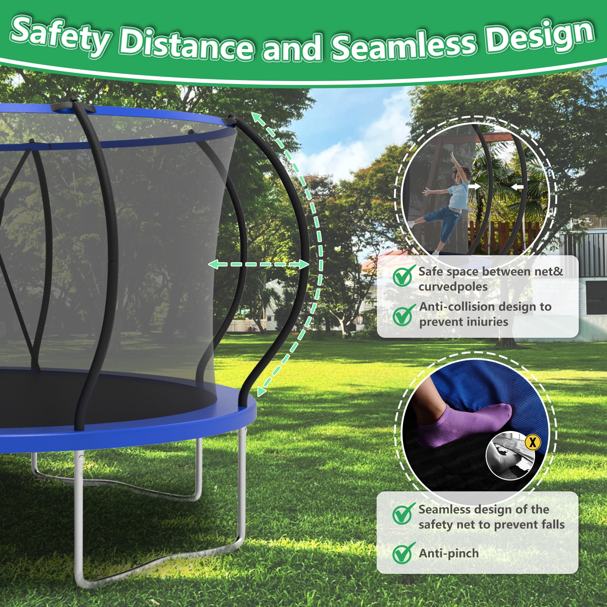 LHX Trampoline for Kids 12FT 14FT 16FT Outdoor Trampolines with Basketball Hoop, Safety Enclosure Net, Ladder, Backyard Recreational Heavy Duty Trampoline for Adult, 1200 LBS Loading, Easy to Install
