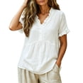 thumbnail image 4 of Admvng Tops for Women Solid Color Soft V Neck Short Sleeve Leisure Blouses, 4 of 8