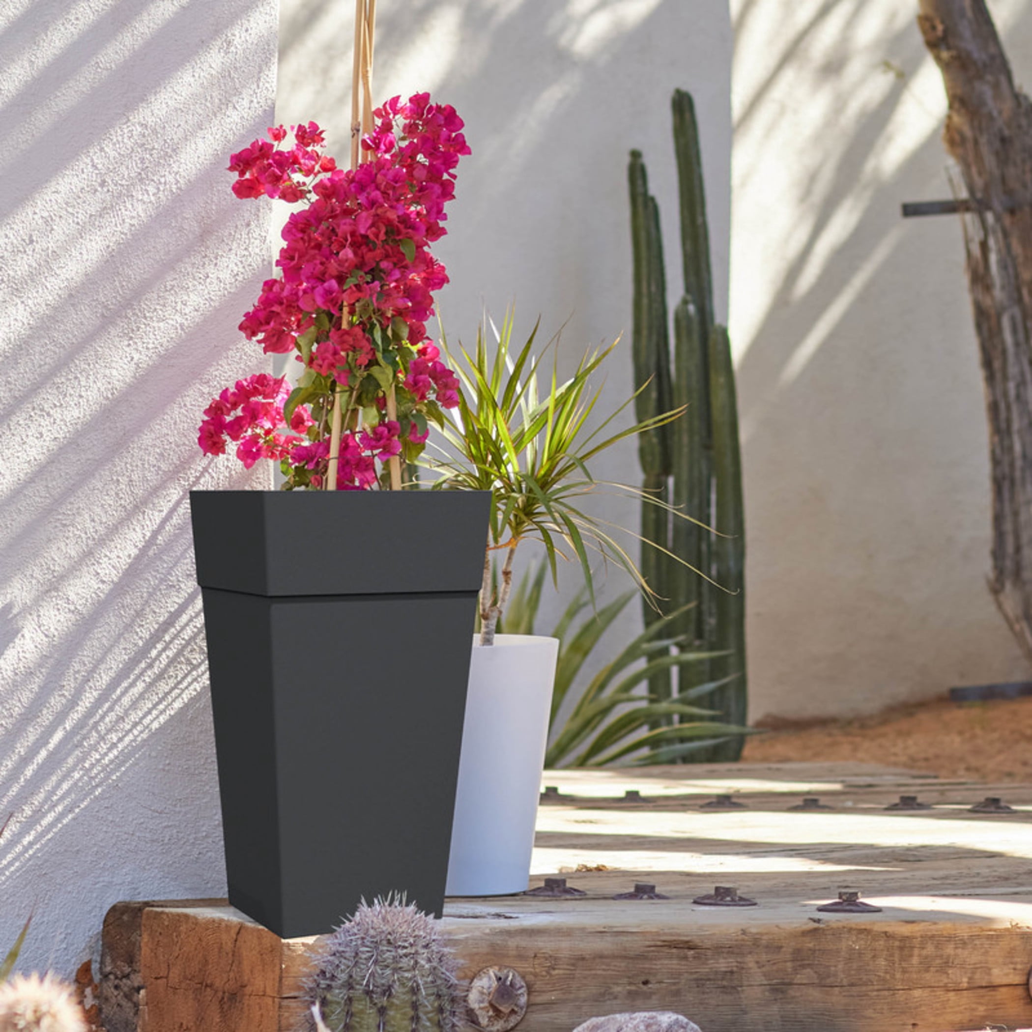 Bloem Finley 25" Tall Tapered Recycled Plastic Planter, Indoor/Outdoor, Black